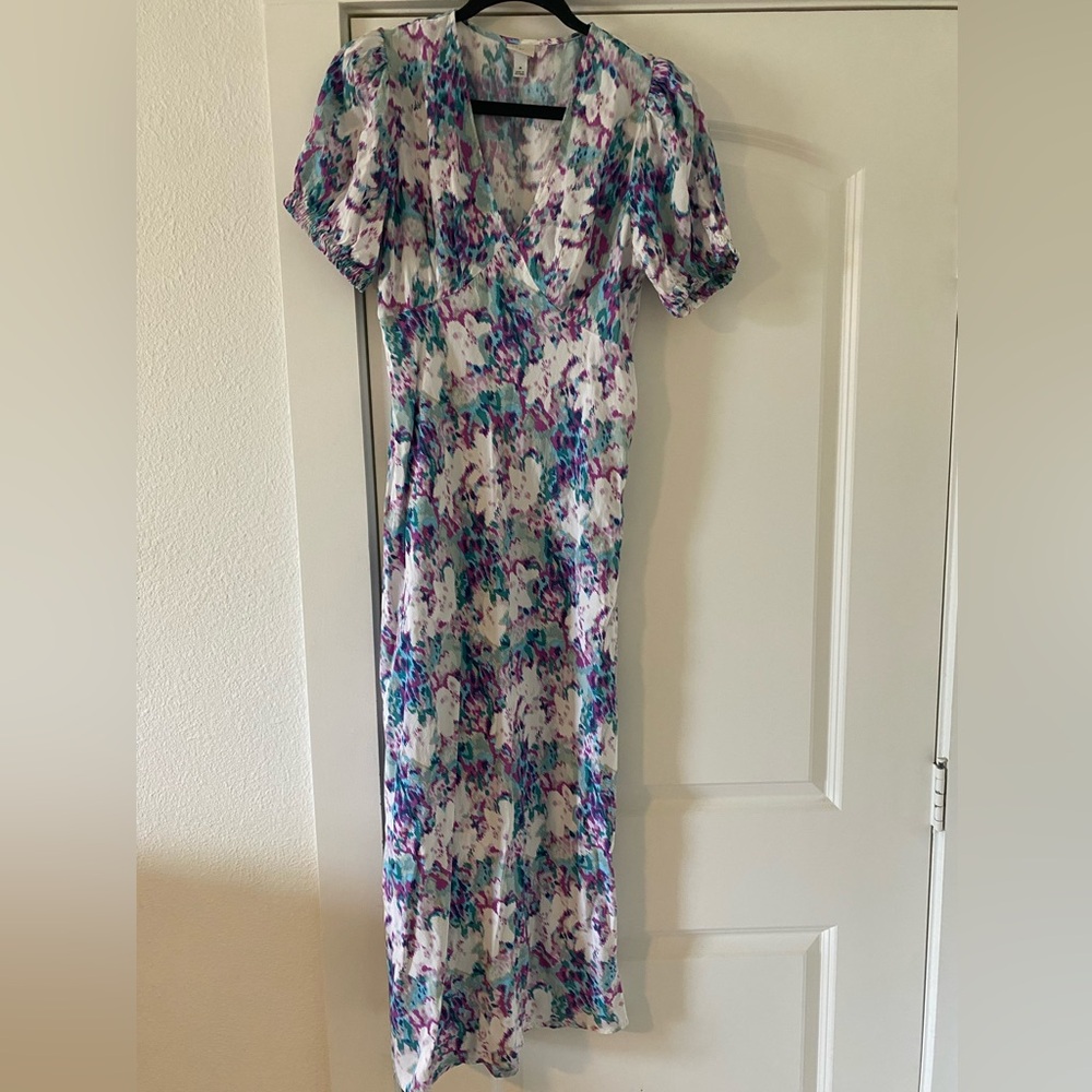 a new day women’s Midi-Maxi Dress with White, Teal, & Purple Floral Print M EUC